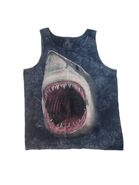 Shark Tank Top With Jaws Graphic Tie-Dye Navy Blue By The Mountain Size L GUC